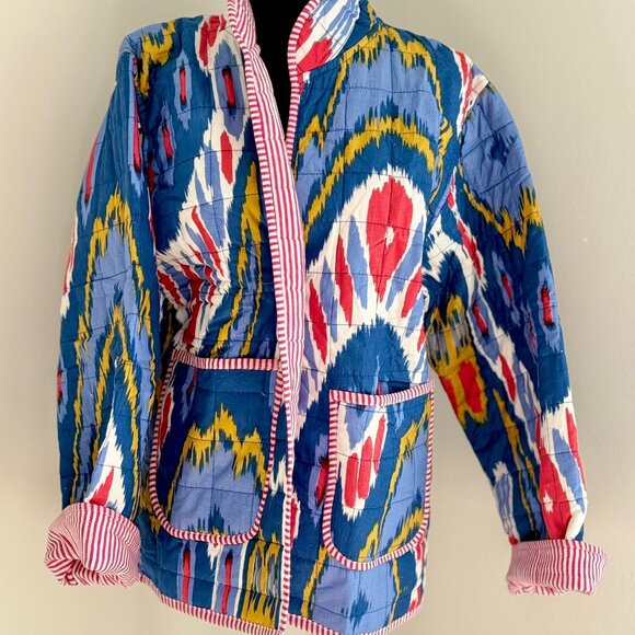 BRAND NEW Handmade Ikat Quilted Jacket – Reversible Cotton Boho Coat with Pocket - Picture 5 of 6